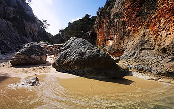 Cala Oddoana, Sardinia, Italy, trees, sky, mountains, rocks HD wallpaper