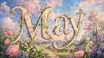 May Blossomscape —, Flower, Spring, Garden, Typography HD wallpaper
