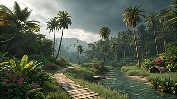 Tropical Serenity: Ultra for a Peaceful Escape., tropics, tropical landscape, lush greenery, river HD wallpaper