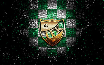 IFK Mariehamn, glitter logo, Veikkausliiga, green white checkered background, soccer, finnish football club, IFK Mariehamn logo, mosaic art, football, IFK Mariehamn FC HD wallpaper