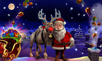 Santa and his best friend, night, winter, eve, presents, deer, snow, christmas, friend, village, santa HD wallpaper