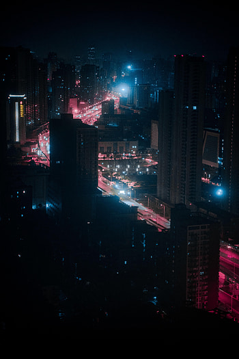 Night, City, Building, Lights, View From Above, Dark HD phone wallpaper