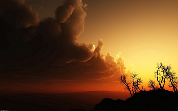 Nature, Trees, Sunset, Clouds, Outlines, Evening, Volumetric, Voluminous HD wallpaper