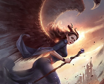 Maleficent, wings, frumusete, inna vjuzhanina, girl, fairy, feather, fantasy, luminos, innavjuzhanina HD wallpaper