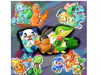 PoKeMoN StArTErs, cute, bulbasor, totodile, johto, mudkip, hoenn, tepig, chikorita, cyndaquil, snivy, torchic, unova, oshawott, kanto, treeko, charmander, piplup, pokemon HD wallpaper