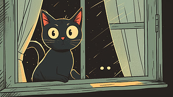 Nocturnal Gaze - Black Cat Ultra, Black Cat, cat, window, night, illustration HD wallpaper