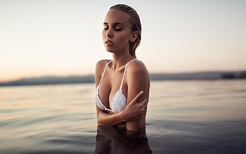Maria Domark, model, blonde, woman, babe, lady, Maria Miri Domark, water, ocean HD wallpaper