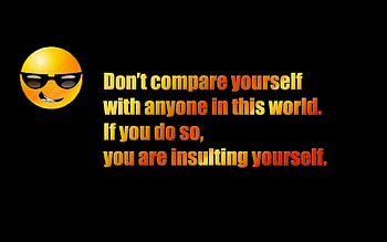 Don't Compare..., black, smiley, sunglasses, yellow, quote, orange HD wallpaper