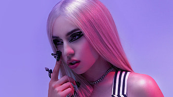 White Hair Girl Model Ava Max Is Wearing White Black Striped Dress Having Eye Makeup Girls HD wallpaper