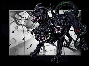 Cerberus, dog, scary, evil, monster, dark, fantasy, creature, beast, blood, hound HD wallpaper