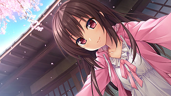 Spring, house, eyes, girl, like, anime girl, pink, anime, home HD wallpaper