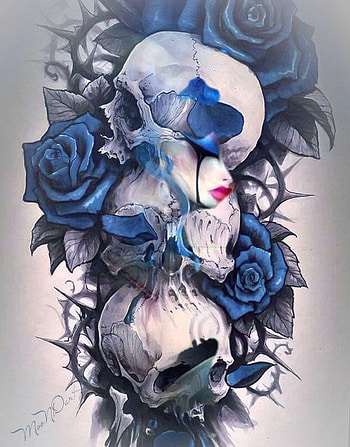 Dark art, aqua, feather, skull HD phone wallpaper