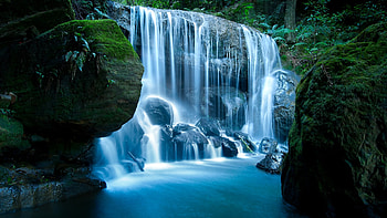 Nature, Stones, Waterfall, Evening, Moss HD wallpaper