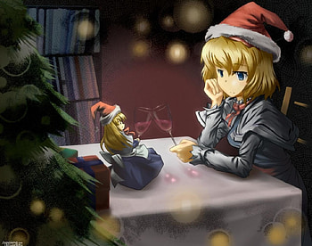Feeling lonely this Christmas., table, blond, cute, short hair, girls, girl, hat, big eyes HD wallpaper