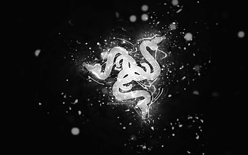 Razer white logo, , white neon lights, creative, black abstract background, Razer logo, brands, Razer HD wallpaper