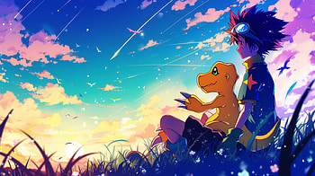 Digimon Adventure: Taichi & Agumon, Anime, Digimon, Taichi Yagami, Agumon (Digimon), anime landscape HD wallpaper