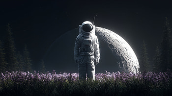 Sci-Fi Astronaut Moonlight, Sci Fi, astronaut, moon, space, flower HD wallpaper