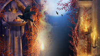 Moonlight, bird, pasare, halloween, raven, moon, fantasy, luna, autumn, luminos HD wallpaper