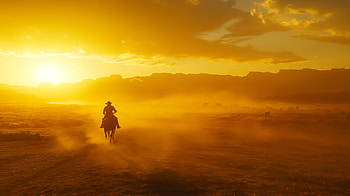 Cowboy at Golden Hour –, cowboy, Golden Hour, horse riding HD wallpaper