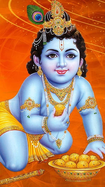 Krishna , Laddu Gopal, orange background, laddu HD phone wallpaper