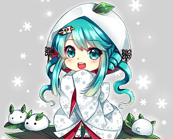 Hatsune Miku, winter, cute, vocaloid, long hair, nice, miku, vocaloids, snow, happy, female, sweet, smile, girl, kawaii, anime girl, anime, green hair, lovely, green eyes HD wallpaper