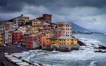 Genoa, Storm the city, Home boats, Boccadasse HD wallpaper
