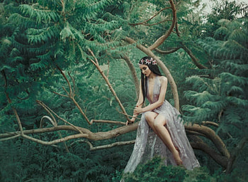 ღ, Girl, Branches, Tree, Garden HD wallpaper