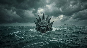 Godzilla: Rain‑Lashed Leviathan Emerging from the Deep (), Movie, Underwater HD wallpaper