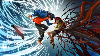 lost in harmony, game, boy, girl, skateboard HD wallpaper