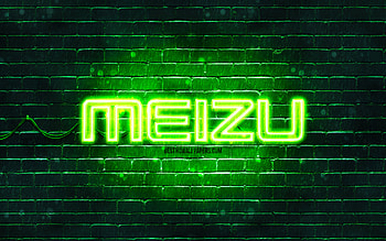Meizu green logo, , green brickwall, Meizu logo, brands, Meizu neon logo, Meizu HD wallpaper
