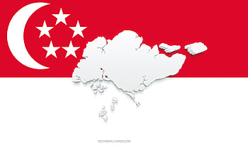 Singapore map silhouette, Flag of Singapore, silhouette on the flag, Singapore, 3d Singapore map silhouette, Singapore flag, Singapore 3d map HD wallpaper