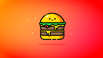 Cheese burger, orange, smiley, food, minimal HD wallpaper