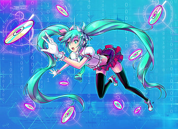 miku, anime, aqua hair, cds, cute, twin tails, stockings HD wallpaper