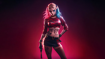 Harley Quinn Mad Girl, harley-quinn, superheroes, artwork, digital-art, ai, deviantart, two-toned-hair HD wallpaper
