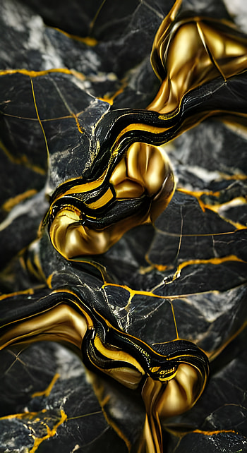 Black and gold marble, rock, art HD phone wallpaper