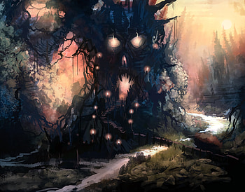 Art, Forest, Gloomy, Face, Skull HD wallpaper