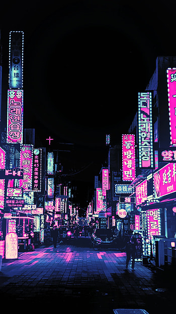 Asian city, pink, light HD phone wallpaper