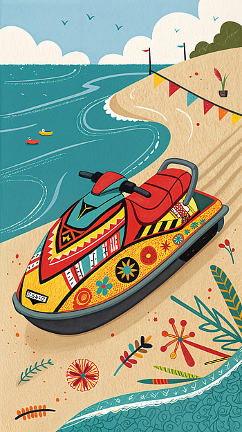 Colorful Jet Ski: Your Perfect Adventure, beach, summer HD phone wallpaper