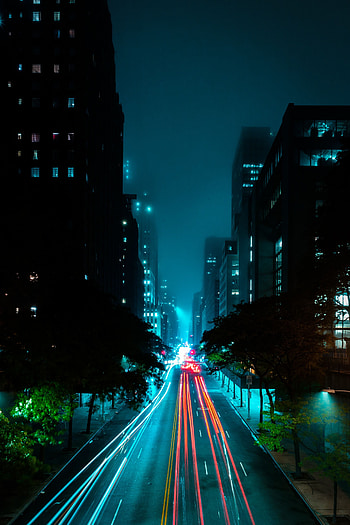 Lights, Dark, Road, Fog, Night City, Street HD phone wallpaper