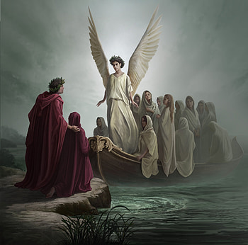 Dante's Paradise, fantasy, art, dante, paradise, angel, nead, wings, man, girl, nex, luminos HD wallpaper