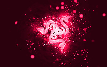 Razer pink logo, , pink neon lights, creative, pink abstract background, Razer logo, brands, Razer HD wallpaper