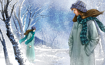 The Quiet Snowy Day, cold, winter, snow, woman HD wallpaper