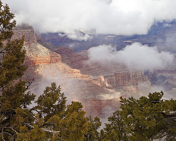 Smoke of the Grand Canyon, white, canyon, deep, nature, rock, cloud, tree HD wallpaper