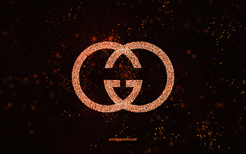 Gucci glitter logo, , black background, Gucci logo, gold glitter art, Gucci, creative art, Gucci gold glitter logo HD wallpaper
