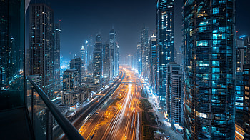 Midnight Balcony: City Light Trails, light trail, city night, cityscape, night, balcony HD wallpaper