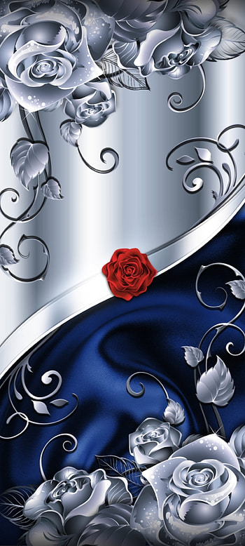Navy and Silver Rose, electric blue, Flower, art, Luxury, Curve, Premium, Metal HD phone wallpaper