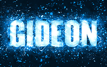 Happy Birtay Gideon, , blue neon lights, Gideon name, creative, Gideon Happy Birtay, Gideon Birtay, popular american male names, with Gideon name, Gideon HD wallpaper