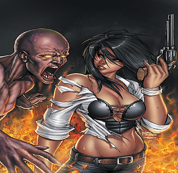 Brimstone 1, zombie, gun, fire, woman HD wallpaper