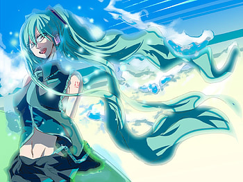 Hatsune Miku, blue, awesome, heads, cute, vocaloid, beauty, nice, miku, vocaloids, hatsune, aqua eyes, glasses, skirt, white, girl, headset, aqua, beautiful, diva, tie, sky blue, anime, pretty, aqua hair, cool, clouds, sky, idol, virtual, scarf HD wallpaper