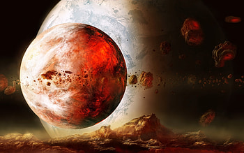 red planet, , galaxy, space object, asteroids, stars, sci-fi, universe, NASA, 3D art, fire planet HD wallpaper